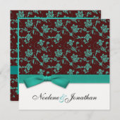 Aquamarine und braune Blume Hochzeit Einladung (Vorne/Hinten)