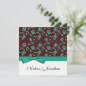 Aquamarine und braune Blume Hochzeit Einladung (Stehend Vorderseite)