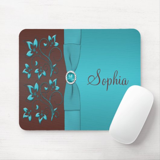 Aquamarine und braune Blumenmousepad Mousepad (Mit Mouse)