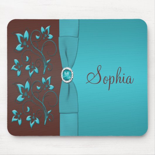 Aquamarine und braune Blumenmousepad Mousepad (Vorne)