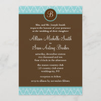 Aquamarine und braune Damast-Muster Hochzeitseinla