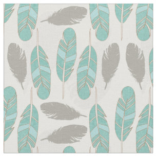 aquamarine und braune Federn moderner Druck Stoff