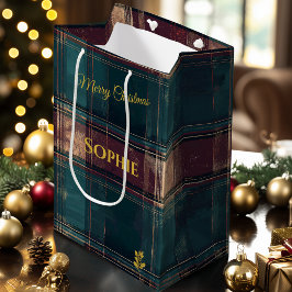 Aquamarine und Burgund Karierte Weihnachten Person Mittlere Geschenktüte