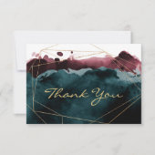 Aquamarine und Burgundy Wasserfarbe Danke Karte (Vorderseite)
