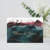Aquamarine und Burgundy Wasserfarbe Danke Karte (Stehend Vorderseite)