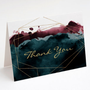 Aquamarine und Burgundy Wasserfarbe Danke Karte