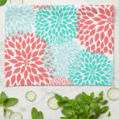 Aquamarine und Coral Floral Kitchen Handtuch (Gefaltet)