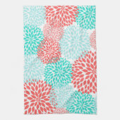 Aquamarine und Coral Floral Kitchen Handtuch (Vertikal)