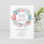 Aquamarine und Coral Summer Beach Hochzeit Einladung (Stehend Vorderseite)