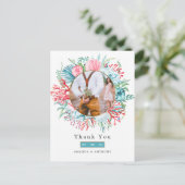 Aquamarine und Coral Summer Beach Hochzeit Postkar Postkarte (Stehend Vorderseite)