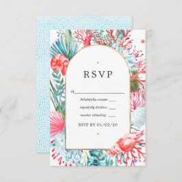 Aquamarine und Coral Summer Beach Hochzeit RSVP Karte