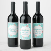 Aquamarine und Coral Wedding Wine Label Weinetikett (Flaschen)