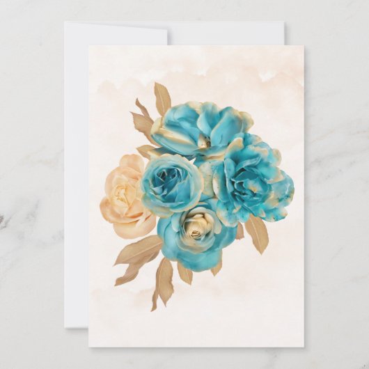 Aquamarine und cremefarbene Gold-Rose-Partnerin Einladung (Rückseite)