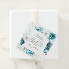 Aquamarine und cremefarbene Wildblumen Hochzeit Geschenkanhänger