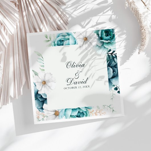 Aquamarine und cremefarbene Wildblumen Hochzeit Serviette