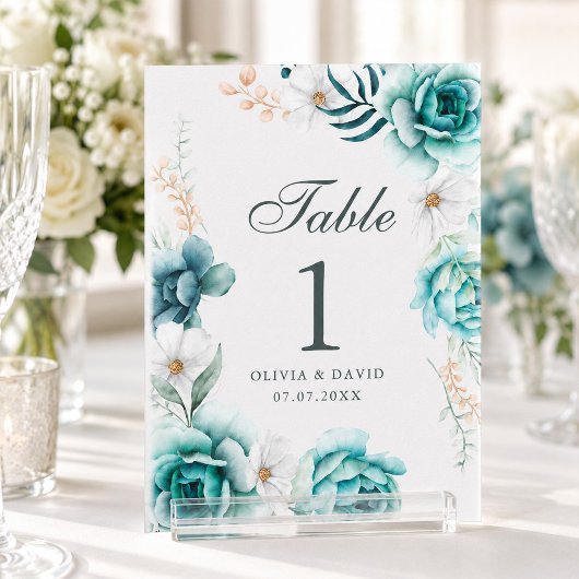 Aquamarine und cremefarbene Wildblumen Hochzeit Ti