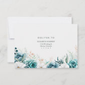 Aquamarine und cremefarbene Wildblumen mit RSVP-Ho RSVP Karte (Rückseite)