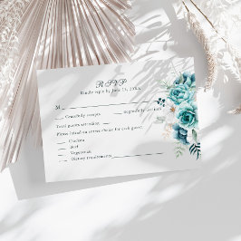 Aquamarine und cremefarbene Wildblumen mit RSVP-Ho RSVP Karte