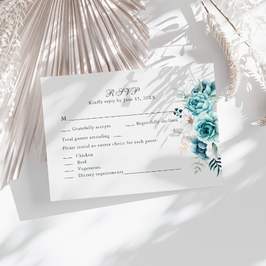 Aquamarine und cremefarbene Wildblumen mit RSVP-Ho RSVP Karte