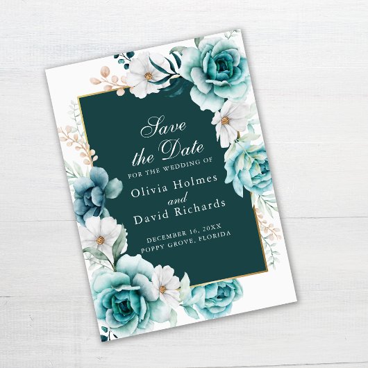 Aquamarine und Dusty Blue Wildblumen Save the Date