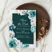 Aquamarine und Dusty Blue Wildblumen Save the Date