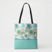 Aquamarine und gelbe Blumen Alkoholfarbblock Tasche (Vorderseite)