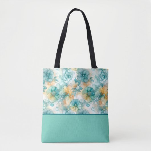 Aquamarine und gelbe Blumen Alkoholfarbblock Tasche (Vorderseite)