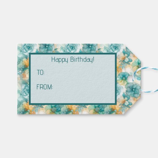 Aquamarine und gelbe Blumen - Illustration des Alk Geschenkanhänger (Vorderseite (Horizontal))