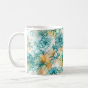 Aquamarine und gelbe Blumen - Illustration des Alk Kaffeetasse