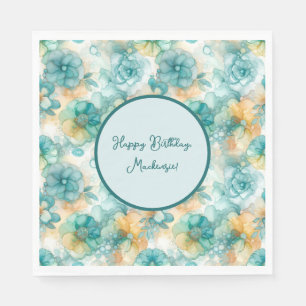 Aquamarine und gelbe Blumen - Illustration des Alk Serviette