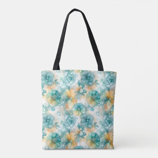 Aquamarine und gelbe Blumen - Illustration des Alk Tasche (Rückseite)