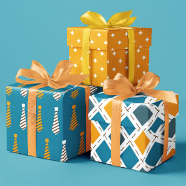 Aquamarine und gelbe Krawatte Set von 3 Geschenkpapier Set