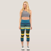 Aquamarine und gelbe Streifen Capri Leggings (Vorderseite)