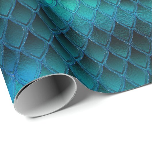 Aquamarine und Glitzer-Drachenskala schimmern Geschenkpapier (Rolleneckpunkt)