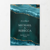 Aquamarine und Gold Agate Foto Collage Hochzeit Dreifach Gefaltete Einladung (Cover)