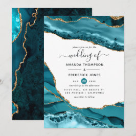 Aquamarine und Gold Agate Hochzeit Einladung
