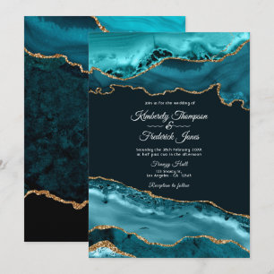 Aquamarine und Gold Agate Hochzeit Einladung