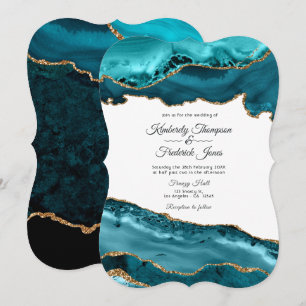 Aquamarine und Gold Agate Hochzeit Einladung
