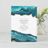Aquamarine und Gold Agate Hochzeit Einladung (Stehend Vorderseite)