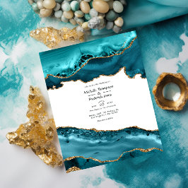 Aquamarine und Gold Agate Hochzeitseinladung Flyer