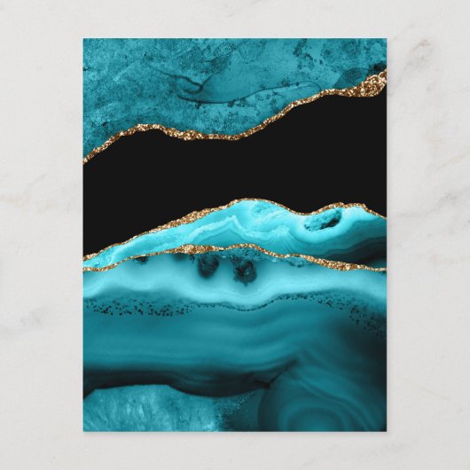 Aquamarine und Gold Agate Wedding Gästedaten Begleitkarte (Rückseite)