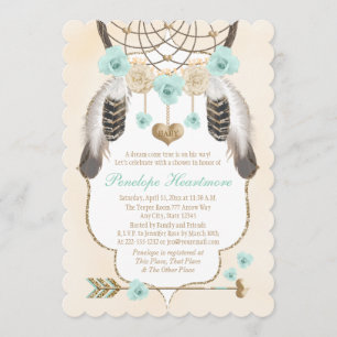 Aquamarine und Gold Dreamcatcher Boho Baby Boy Sho Einladung