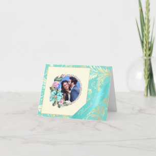 Aquamarine und Gold Foto Hochzeit Dankeschön Karte
