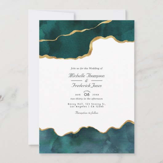 Aquamarine und Gold Geode Agate QR Code UAWG Weddi Einladung (Vorderseite)