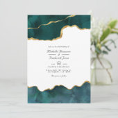 Aquamarine und Gold Geode Agate QR Code UAWG Weddi Einladung (Stehend Vorderseite)