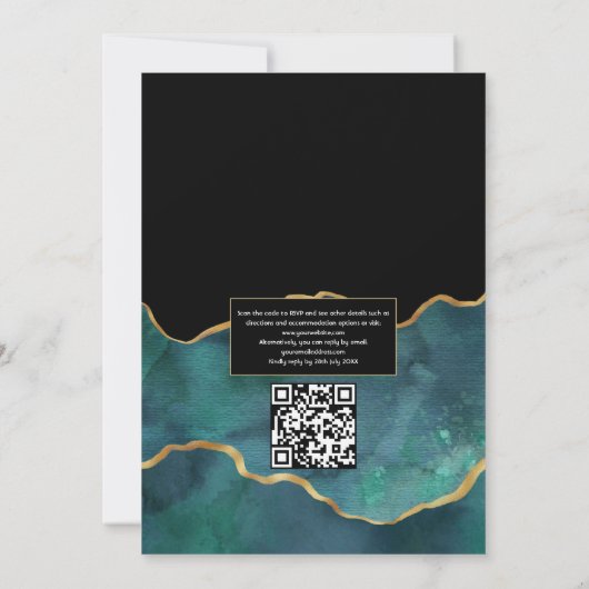 Aquamarine und Gold Geode Agate QR Code UAWG Weddi Einladung (Rückseite)
