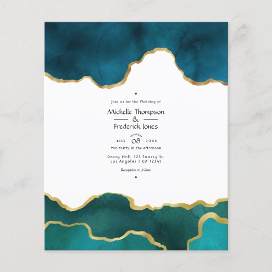 Aquamarine und Gold Geode Agate Stone Wedding Flyer (Vorne)