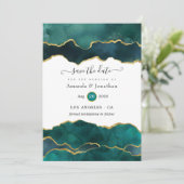Aquamarine und Gold Geode Agate Wedding Save The Date (Stehend Vorderseite)
