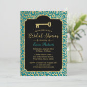 Aquamarine und Gold Leopard Skeletton Key Brautpar Einladung (Stehend Vorderseite)