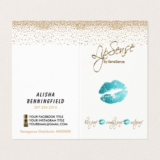 Aquamarine und Gold Lipsense Visitenkarten (Außenseite Aufgefaltet)